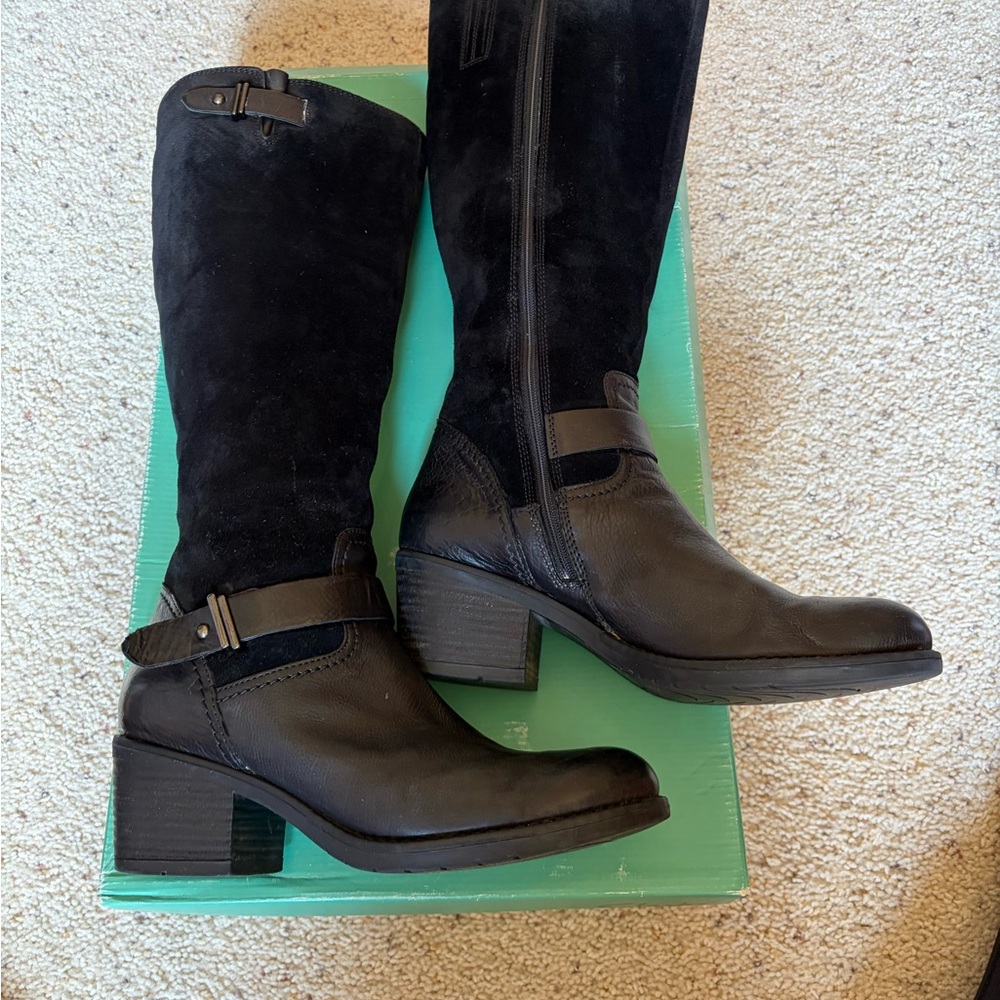 Women's Black Leather & Suede Mid-Calf Boots